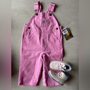 NEW GIFT SET! NWT 9M Girls Pink Carhartt Canvas Bib Overall + Timberland Boots